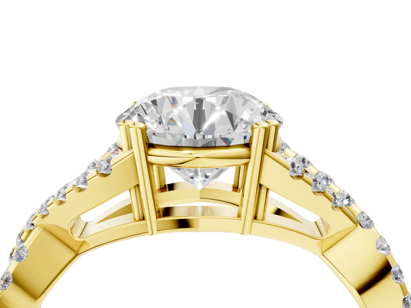Yellow gold Round Solitaire Twist Band with Pavé Setting and Four-Prong Setting_46