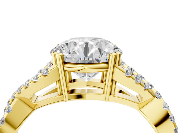 Yellow gold Round Solitaire Twist Band with Pavé Setting and Four-Prong Setting_58