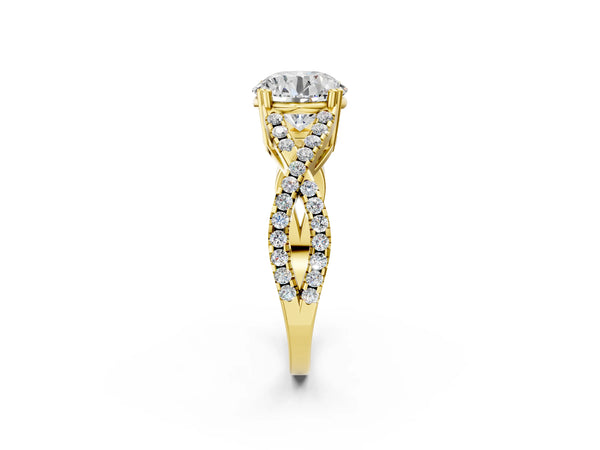 Yellow gold Round Solitaire Twist Band with Pavé Setting and Four-Prong Setting_68