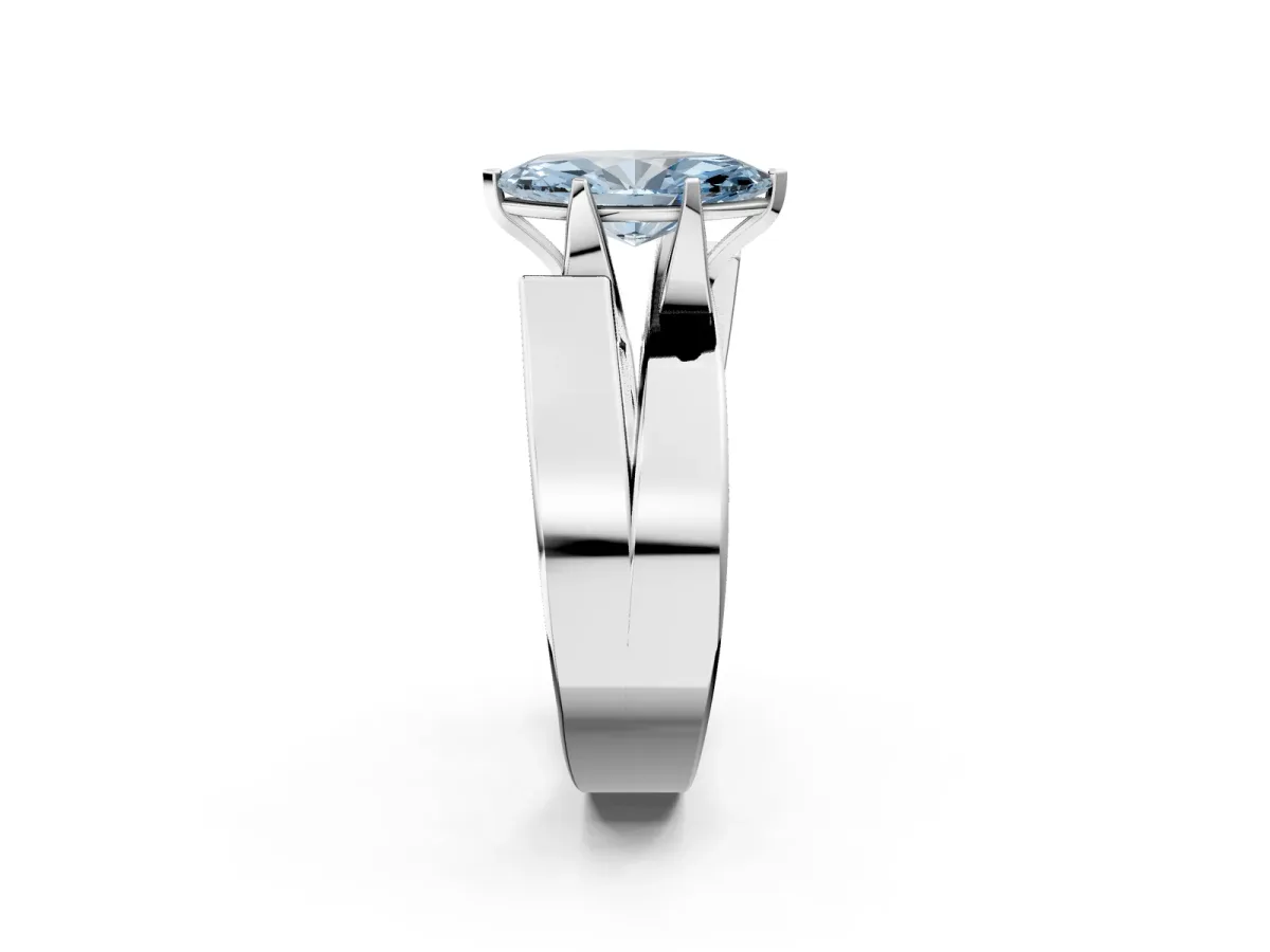Fancy Blue Modern Tension Set Marquise Cut Diamond Solitaire Wide Band Ring Silver
