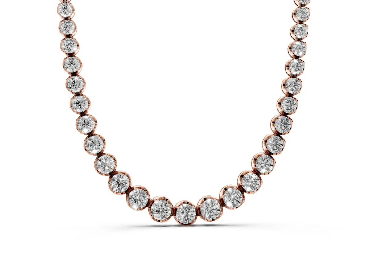 Round Diamond Tennis Necklace with Bezel Setting and Prong Setting Rose gold