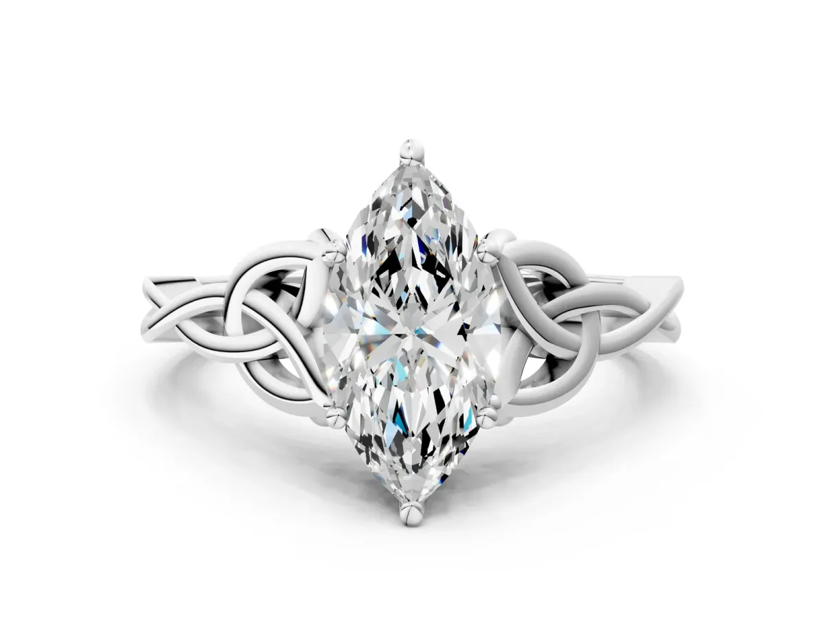 Marquise Cut Diamond Solitaire Celtic Knot Ring with Four-Prong Setting White gold