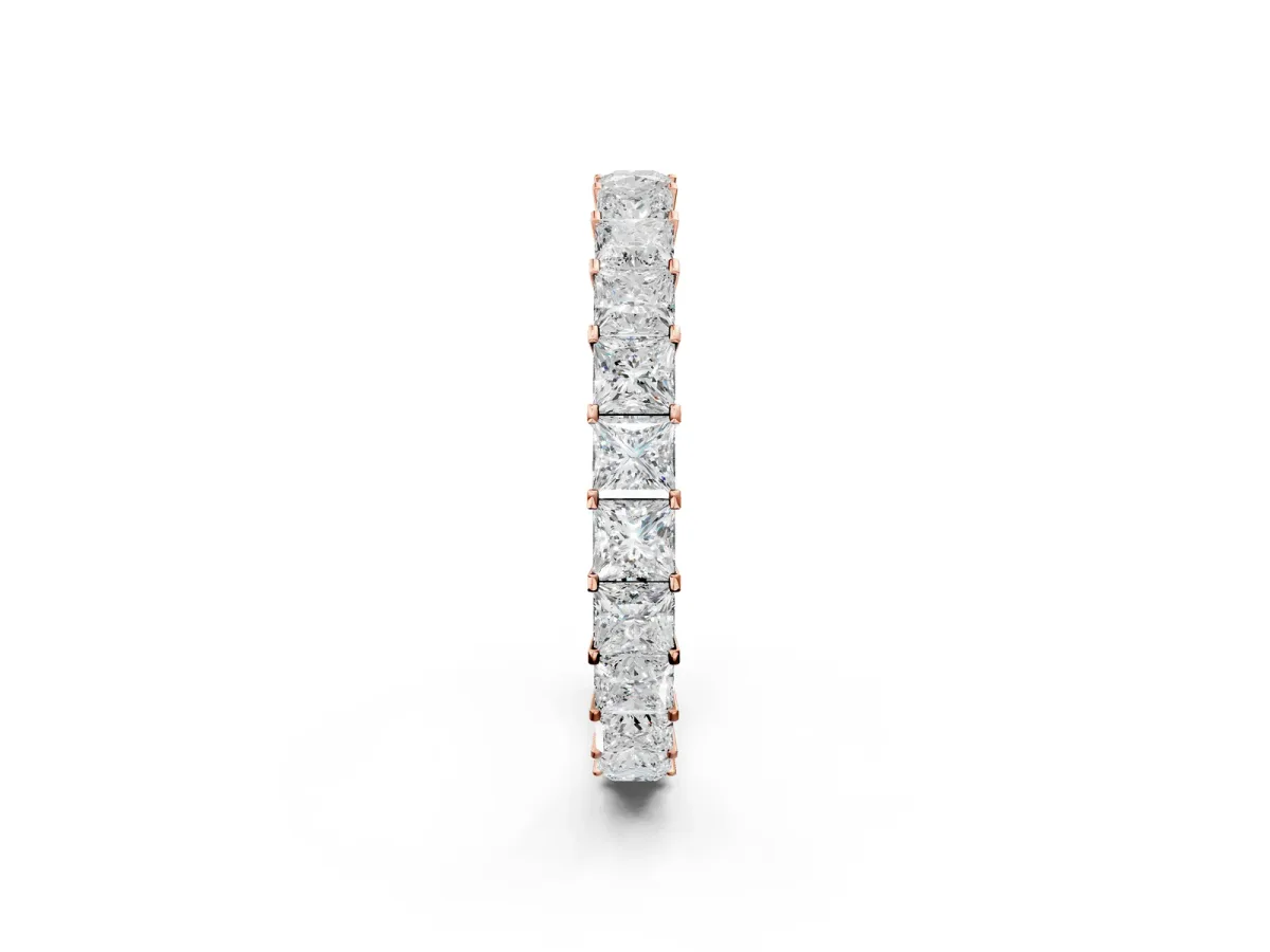 Princess Cut Diamond Eternity Band with Channel Setting and Shared Prong Rose gold