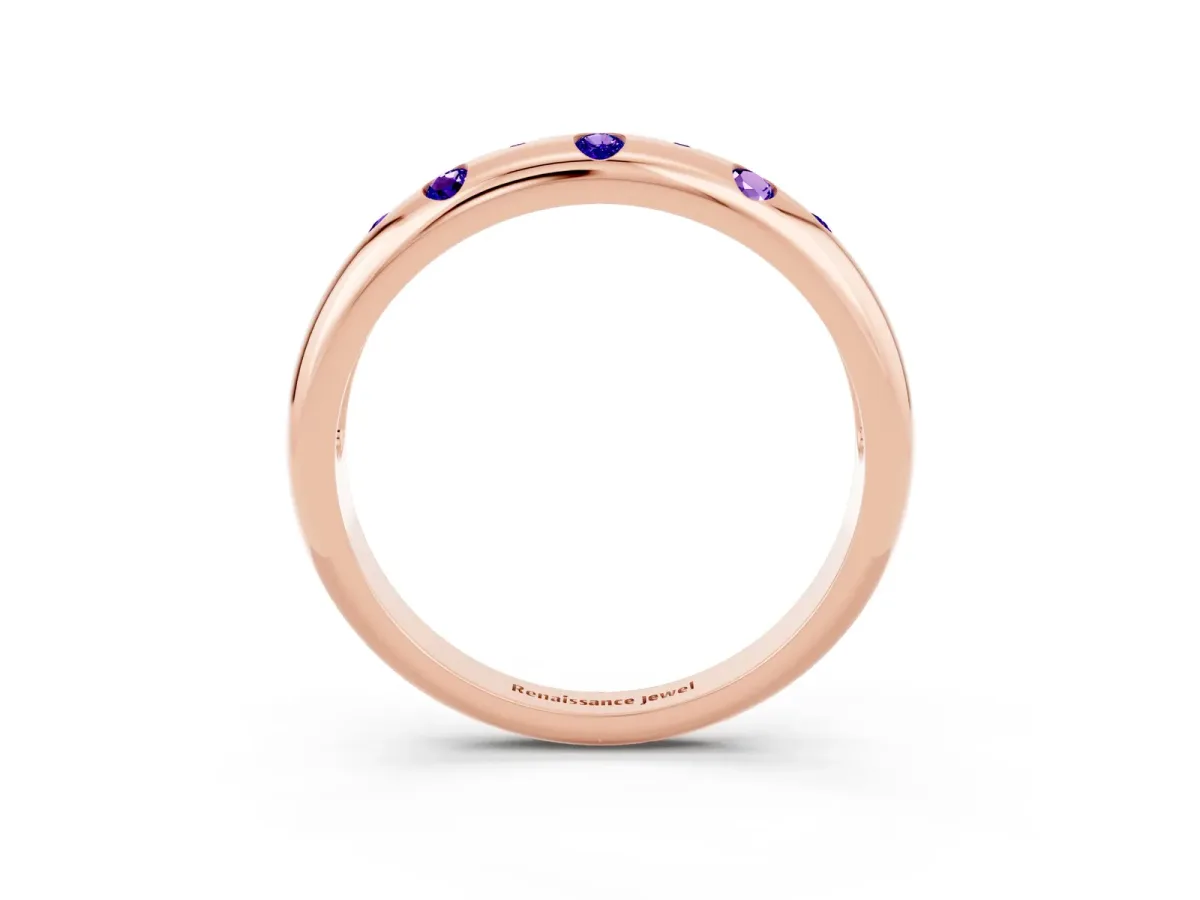 Round Tanzanite Flush-Set Comfort Fit Band Rose gold