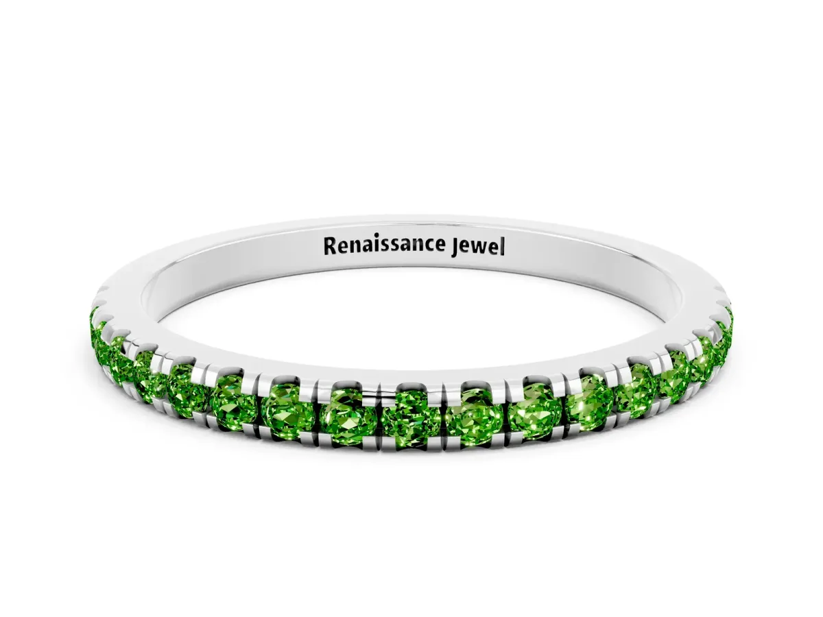 Pavé Round Peridot Half Eternity Band with Shared Prong Setting Platinum