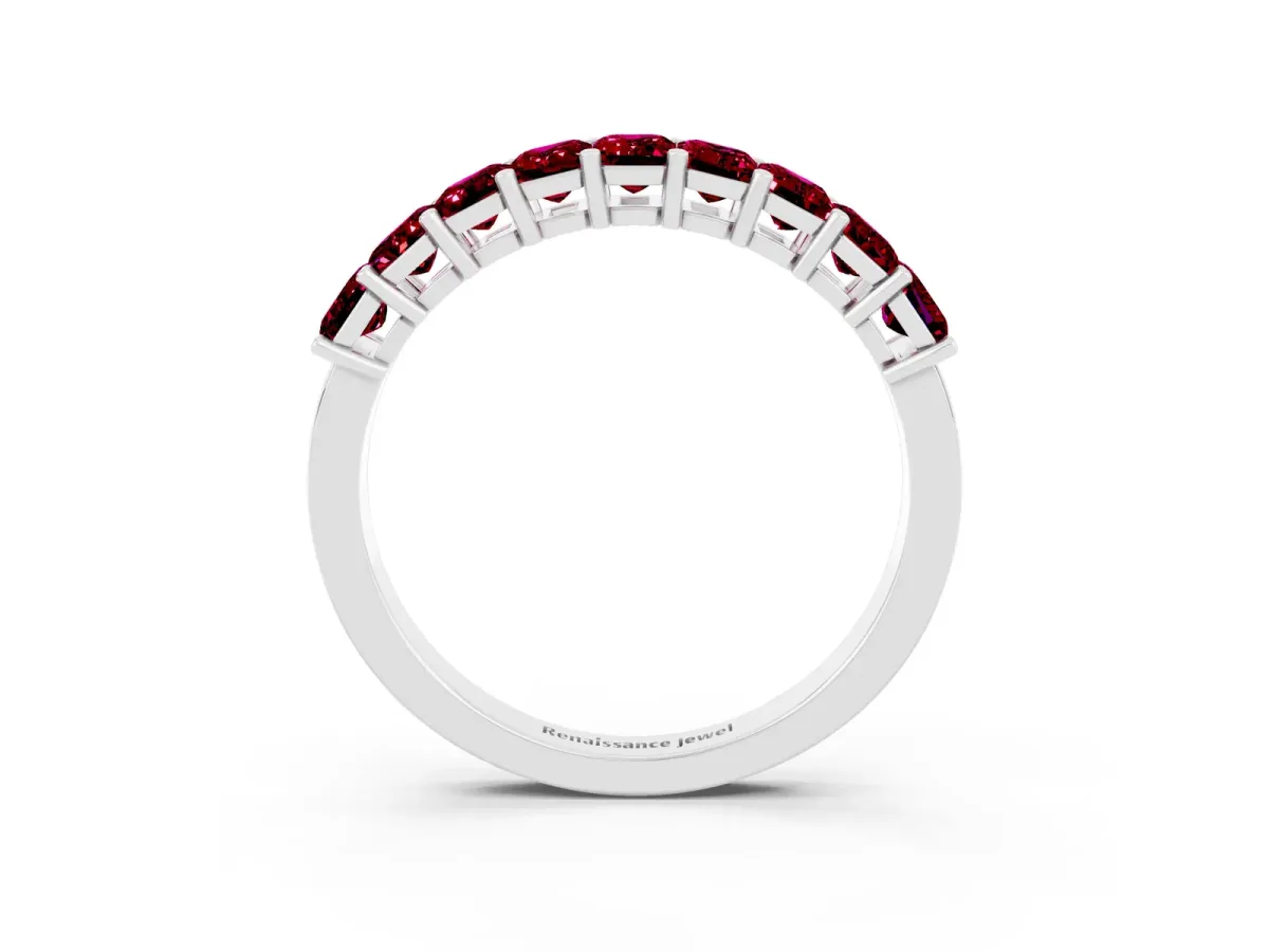 Emerald Cut Garnet Prong-Set Eternity Band Silver