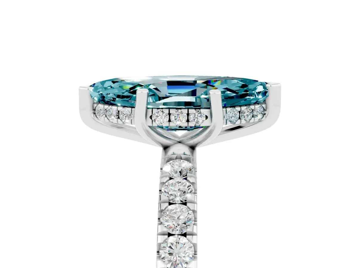 Marquise Cut Blue Topaz Pave Band Solitaire Ring with Round and Prong Setting Silver