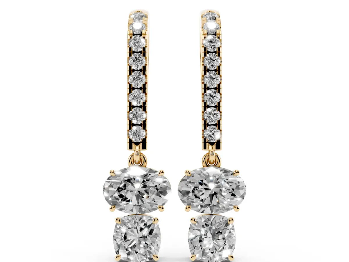 Oval Cut Diamond Multi-Shape Hook Drop Earrings Yellow gold