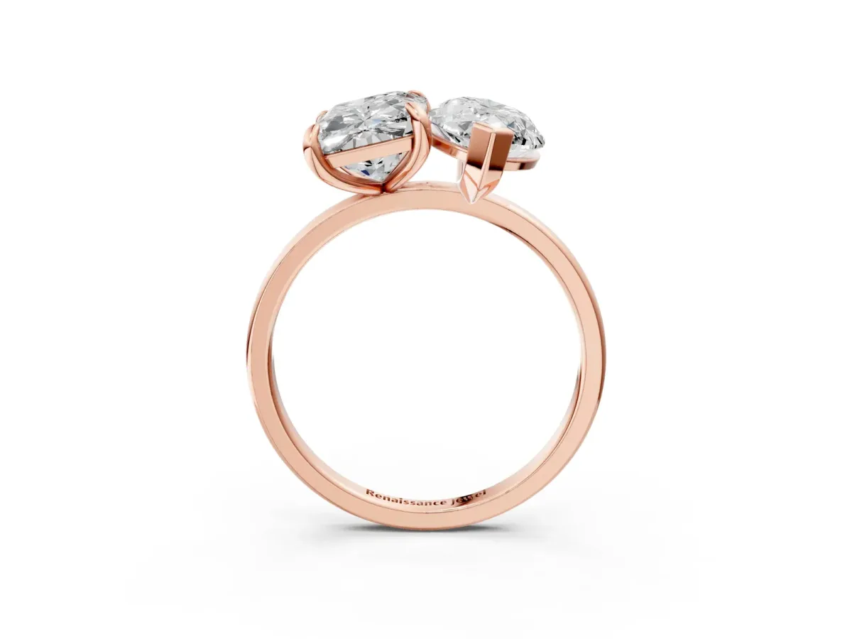 Emerald and Marquise Toi Moi Ring with Prong Setting and Plain Band Rose gold