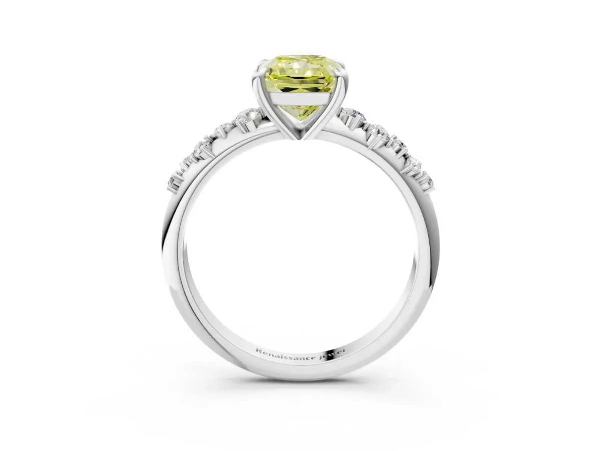 Fancy Yellow Radiant Cut Cut Diamond Vine Band with Four-Prong Setting Platinum