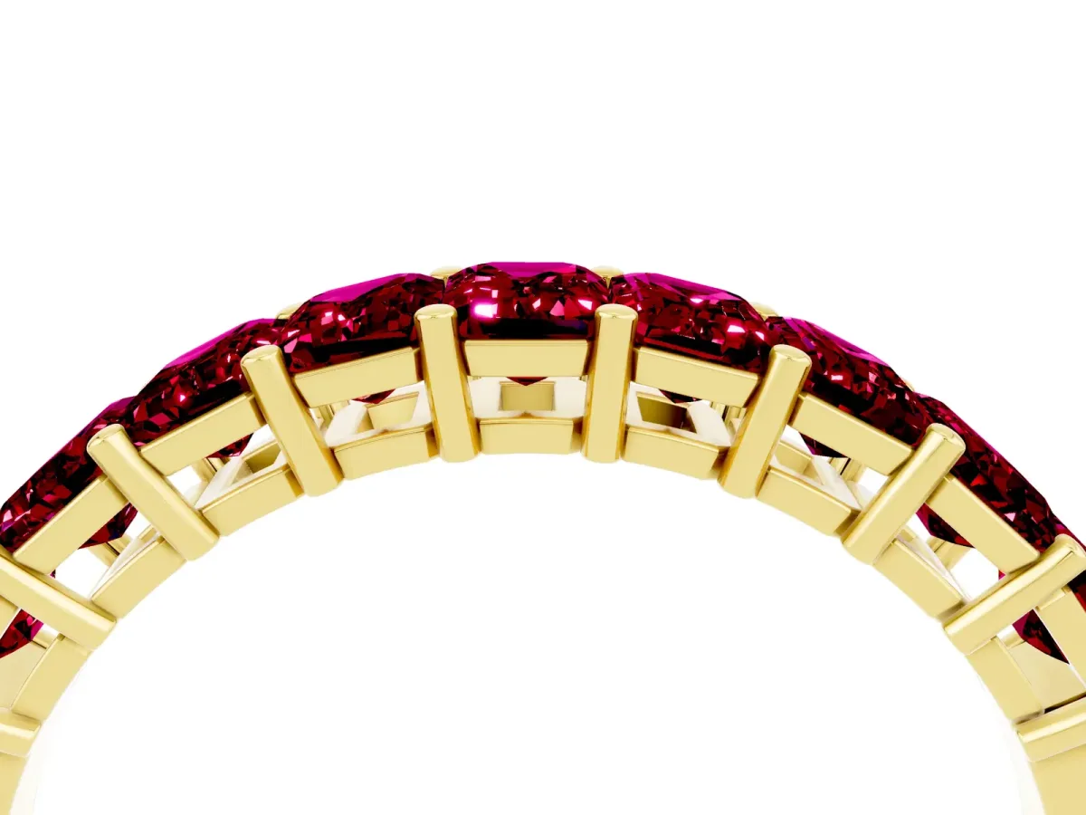 Emerald Cut Garnet Prong-Set Eternity Band Yellow gold
