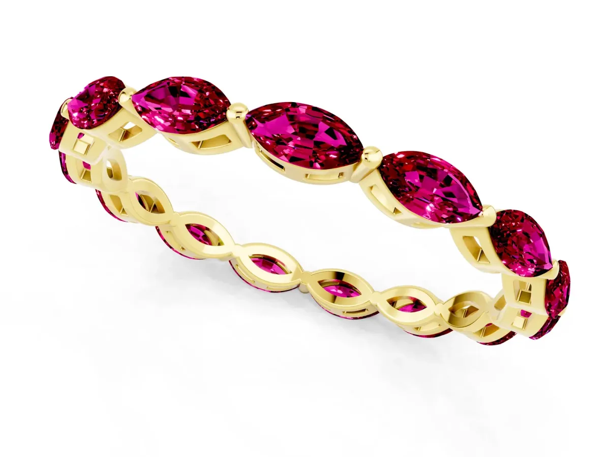 Marquise Garnet Eternity Band with U-Prong Setting Yellow gold