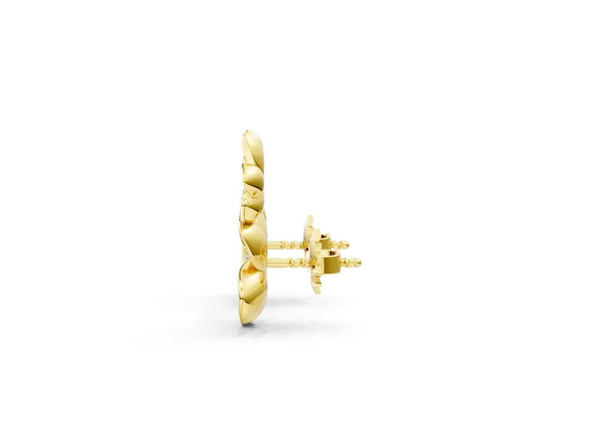 Round Diamond Plumeria Climber Earrings Yellow gold