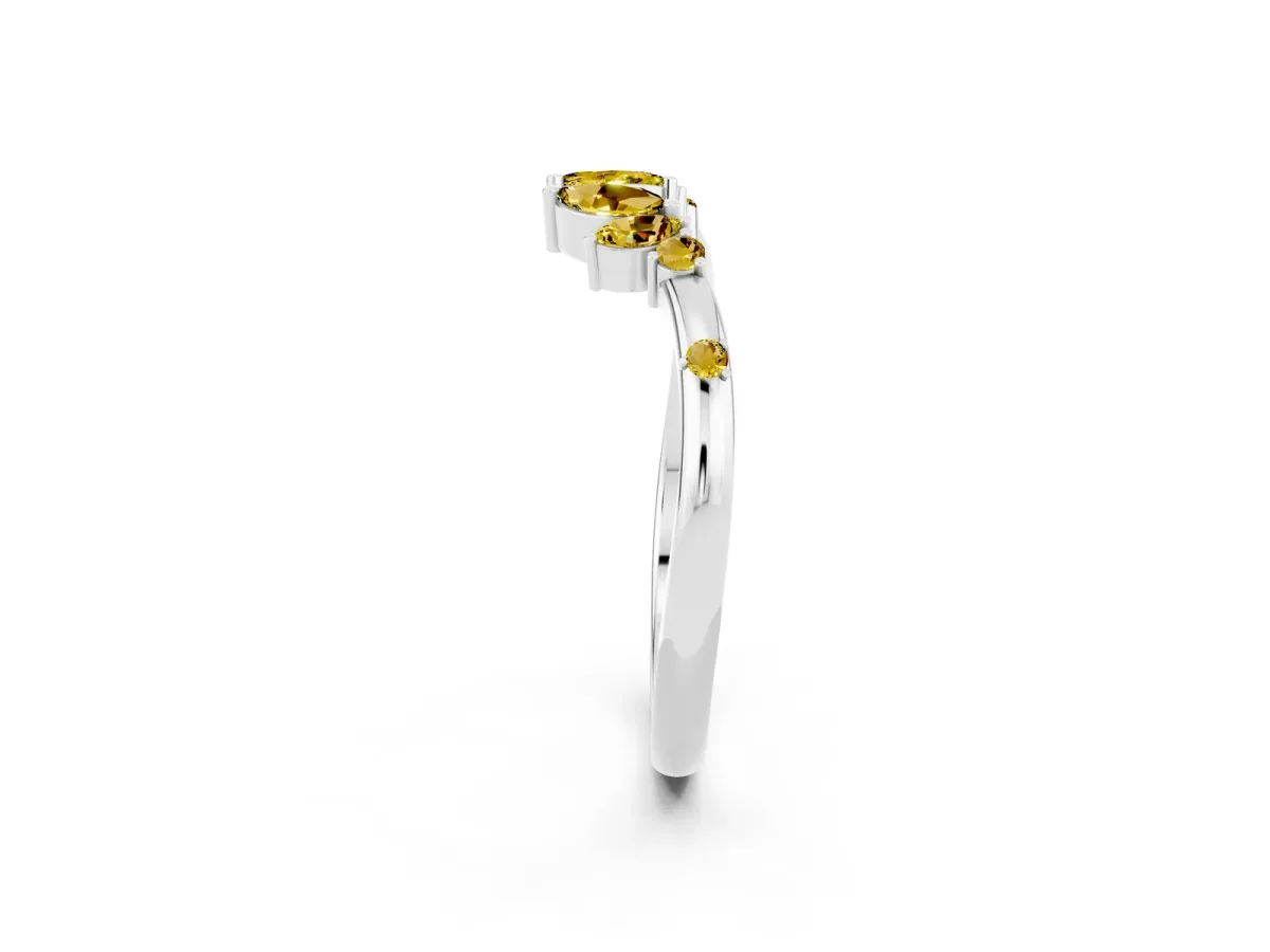 Open Marquise Cluster Yellow Sapphire Band with Prong Setting Platinum