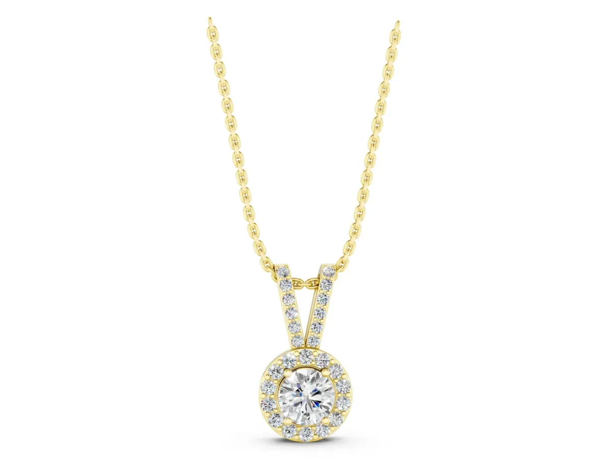 Round Halo Pendant with Prong Setting Yellow gold