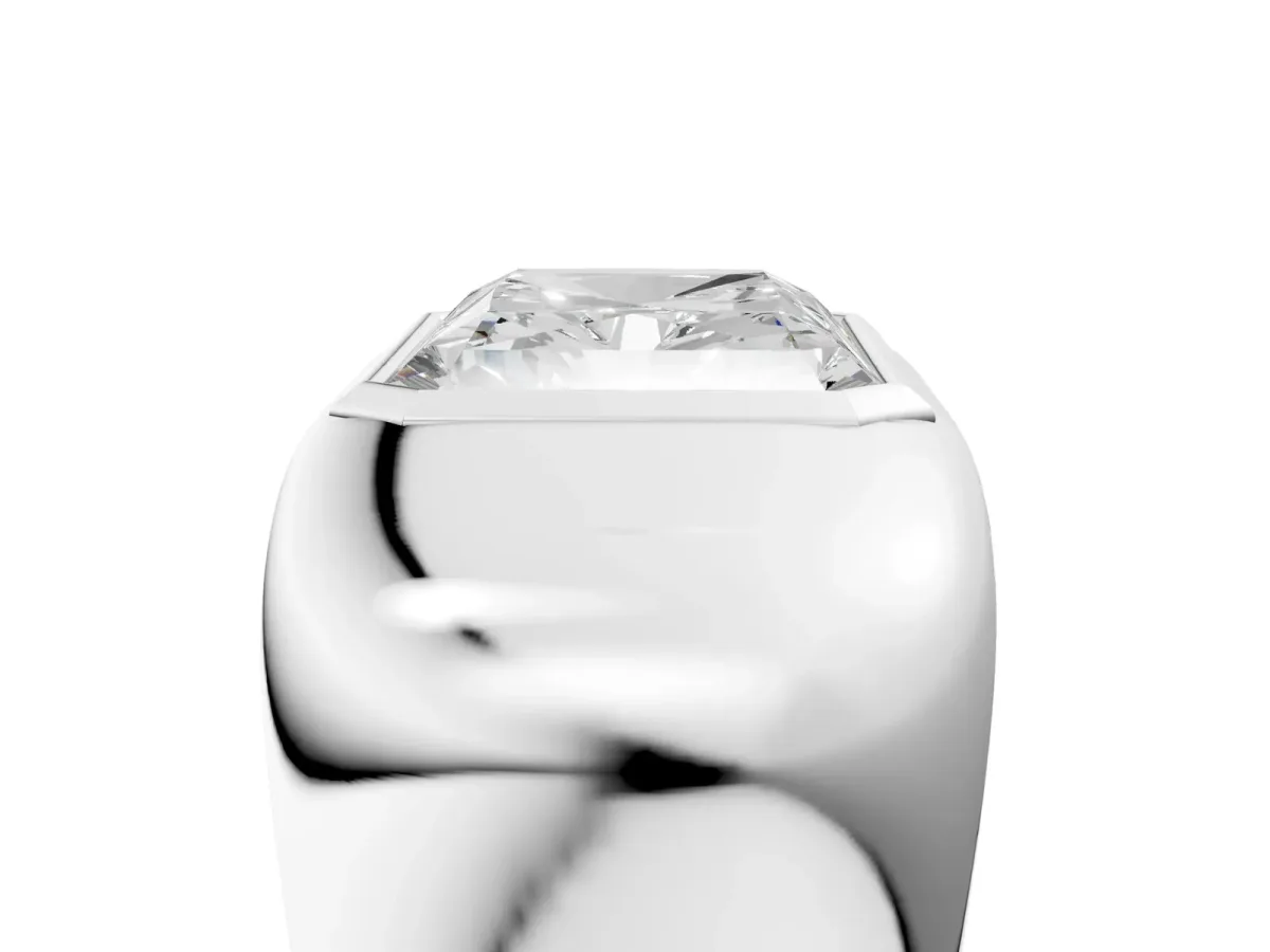 Radiant Diamond Bezel Set Mens Ring Silver