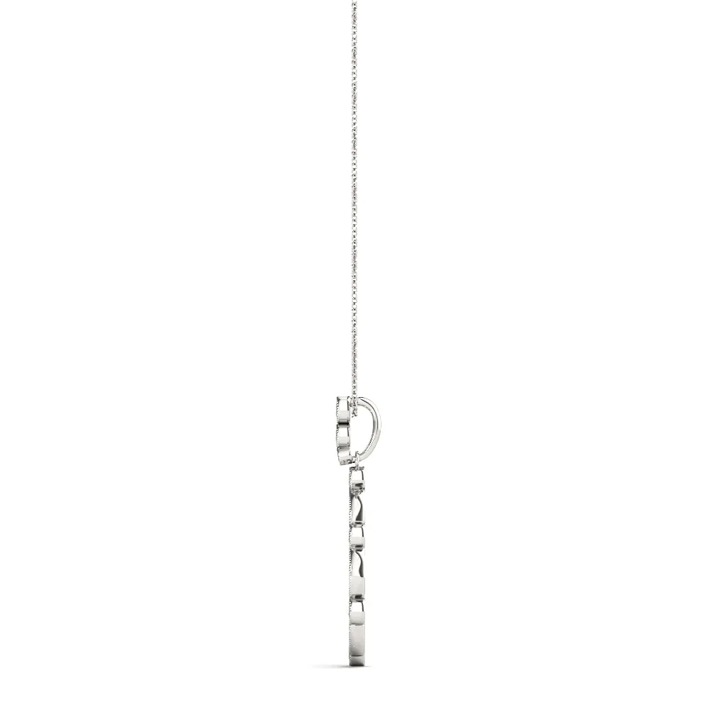 Round and Marquise Diamond Milgrain Prong Pendant Silver