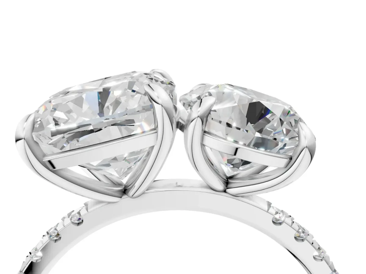 Round and Cushion Toi Moi Ring with Prong Setting and Pave Band Silver