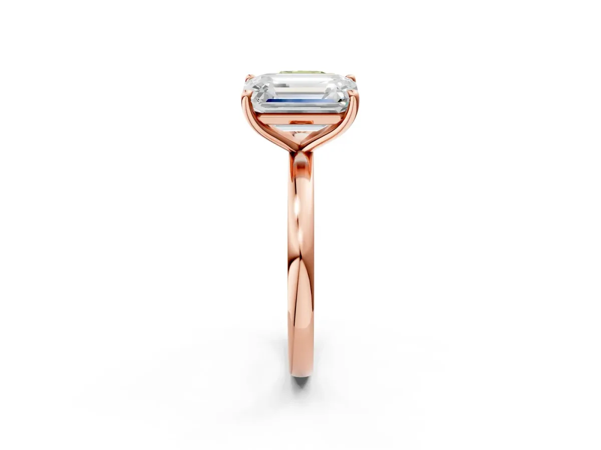 Fancy Yellow Cushion Cut and Emerald Cut Toi Moi Ring with Prong Setting Rose gold