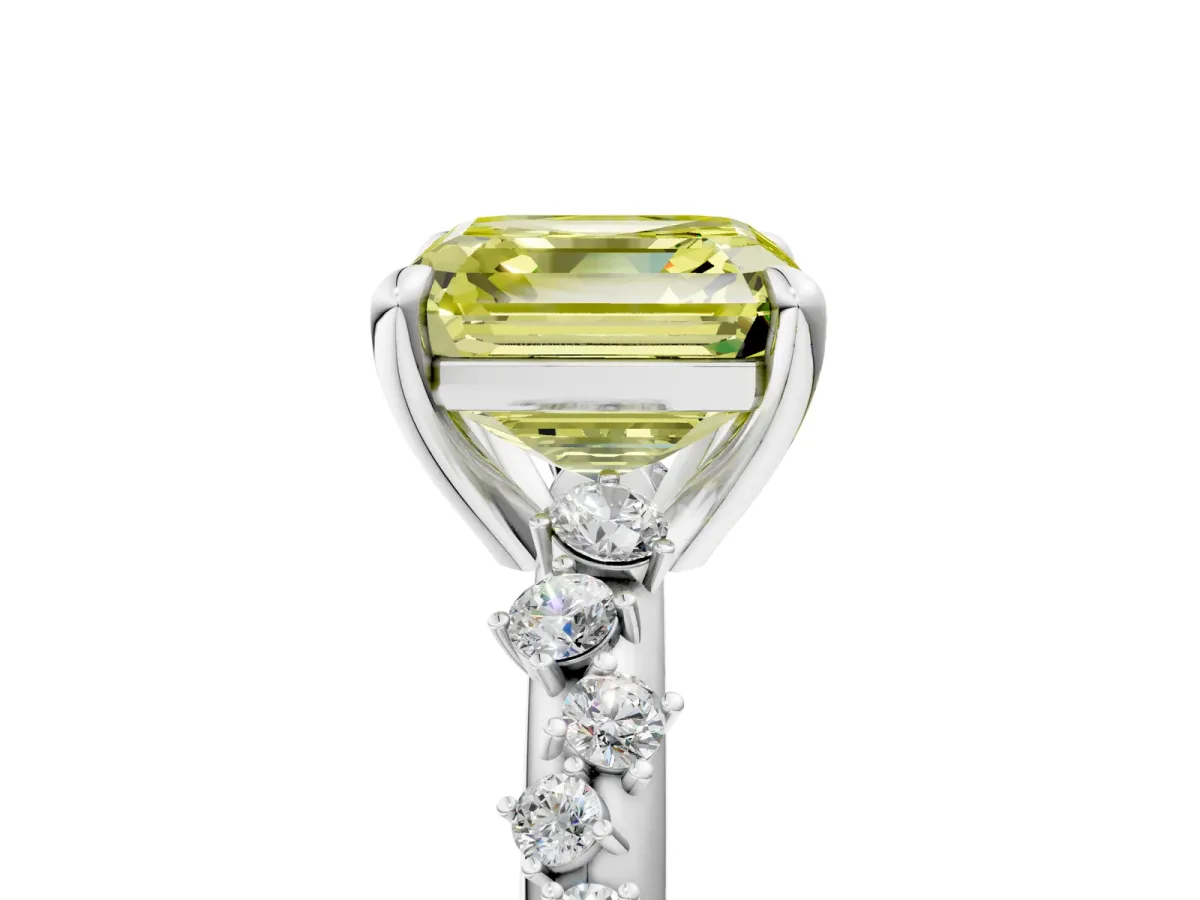 Fancy Yellow Asscher Cut Cut Diamond Vine Band with Four-Prong Setting Platinum