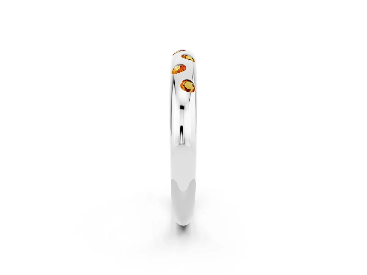 Round Citrine Flush-Set Comfort Fit Band Silver