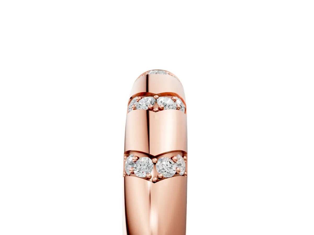 Round Diamond Channel Set Curved Band with Bezel Setting Rose gold