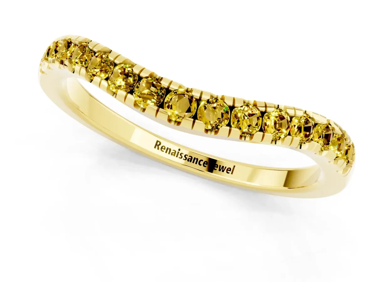 Yellow Sapphire Pavé Curved Wedding Band Yellow gold