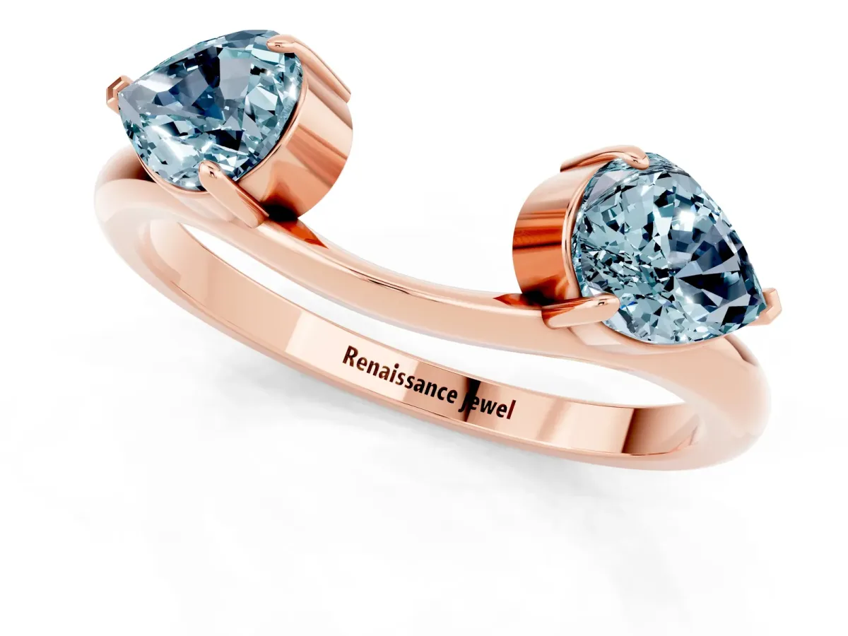 Two-Stone Pear Aquamarine Bypass Ring with Prong Setting Rose gold
