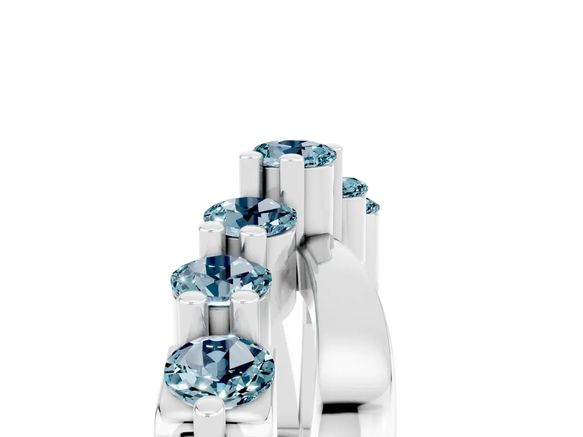 Round Aquamarine Prong-Set Crossover Band Silver