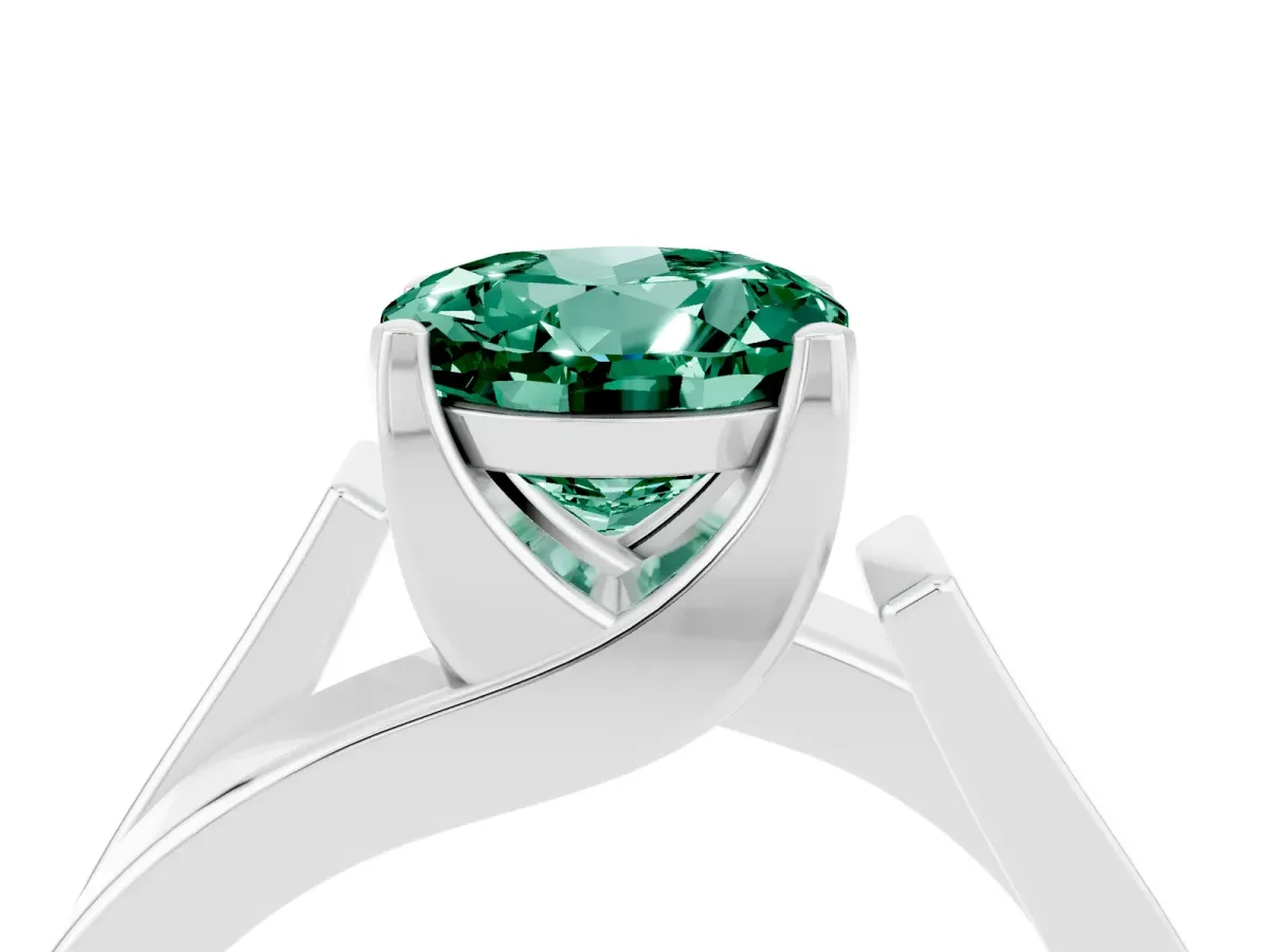 Modern Tension Set Round Cut Green Sapphire Solitaire Wide Band Ring Silver