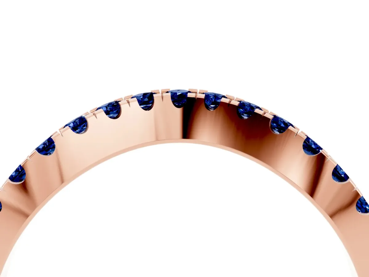 Round Blue Sapphire Pavé Curved Band with Shared Prong Setting Rose gold