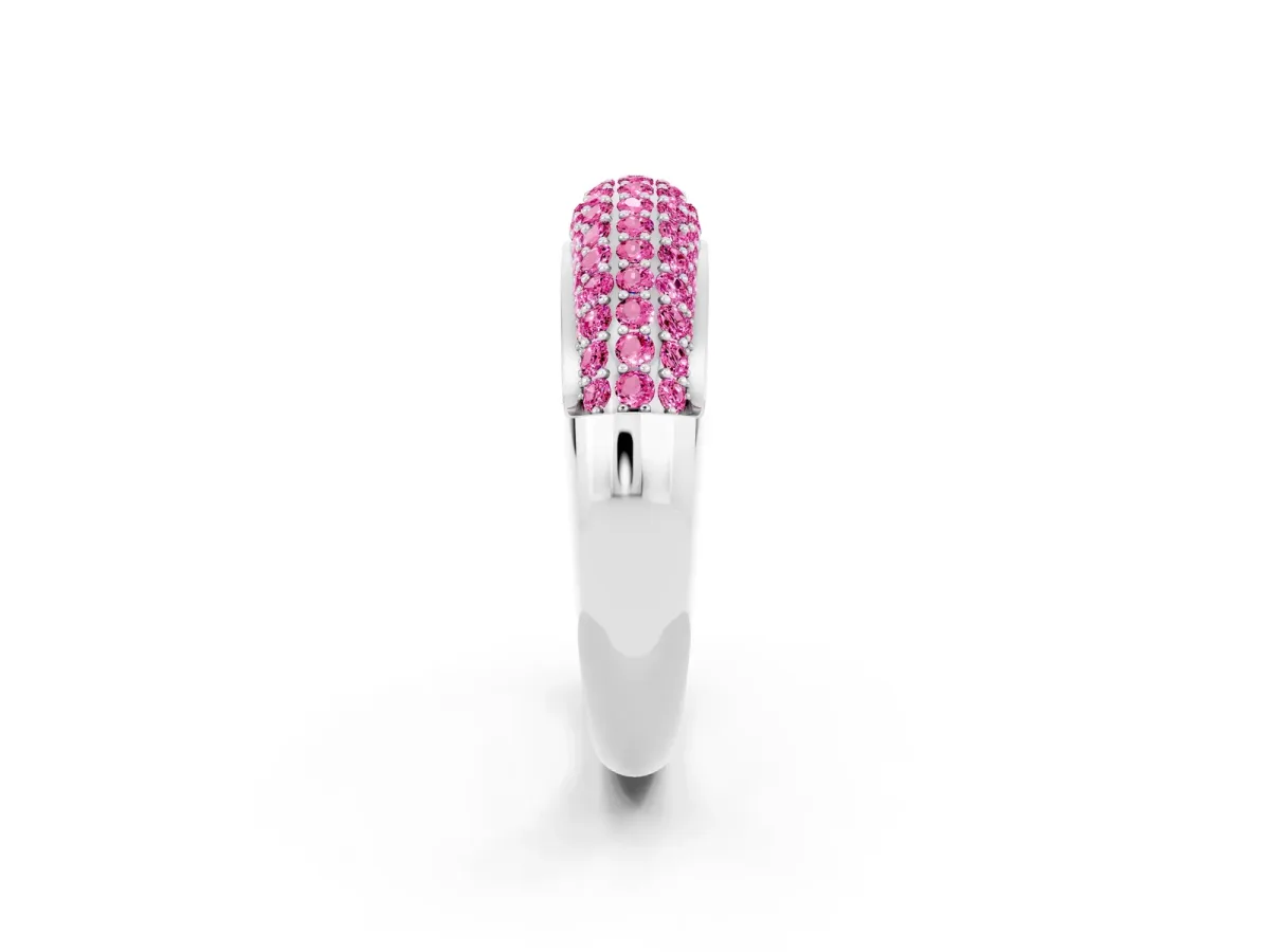 Three-Row Pavé Round Pink Sapphire Dome Band Silver