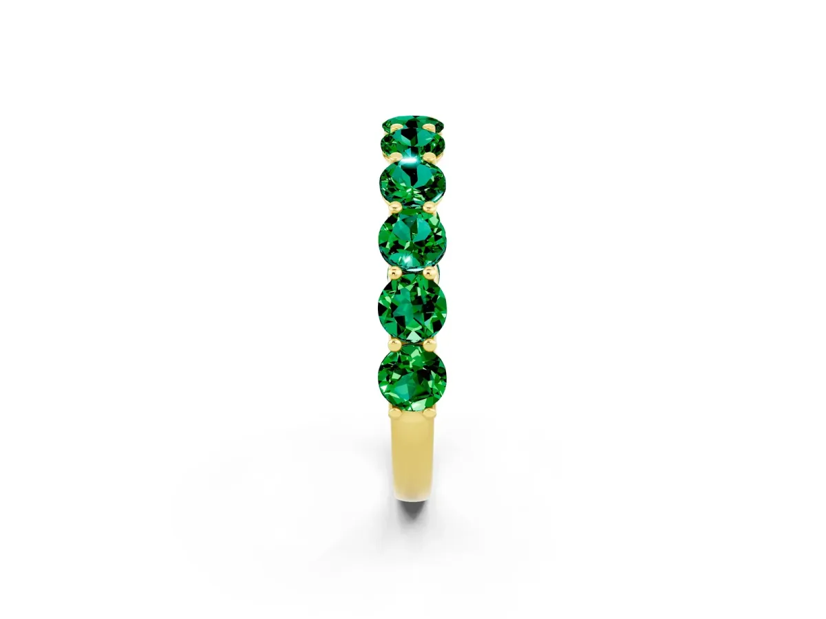 Round Emerald Shared Prong Eternity Band Yellow gold
