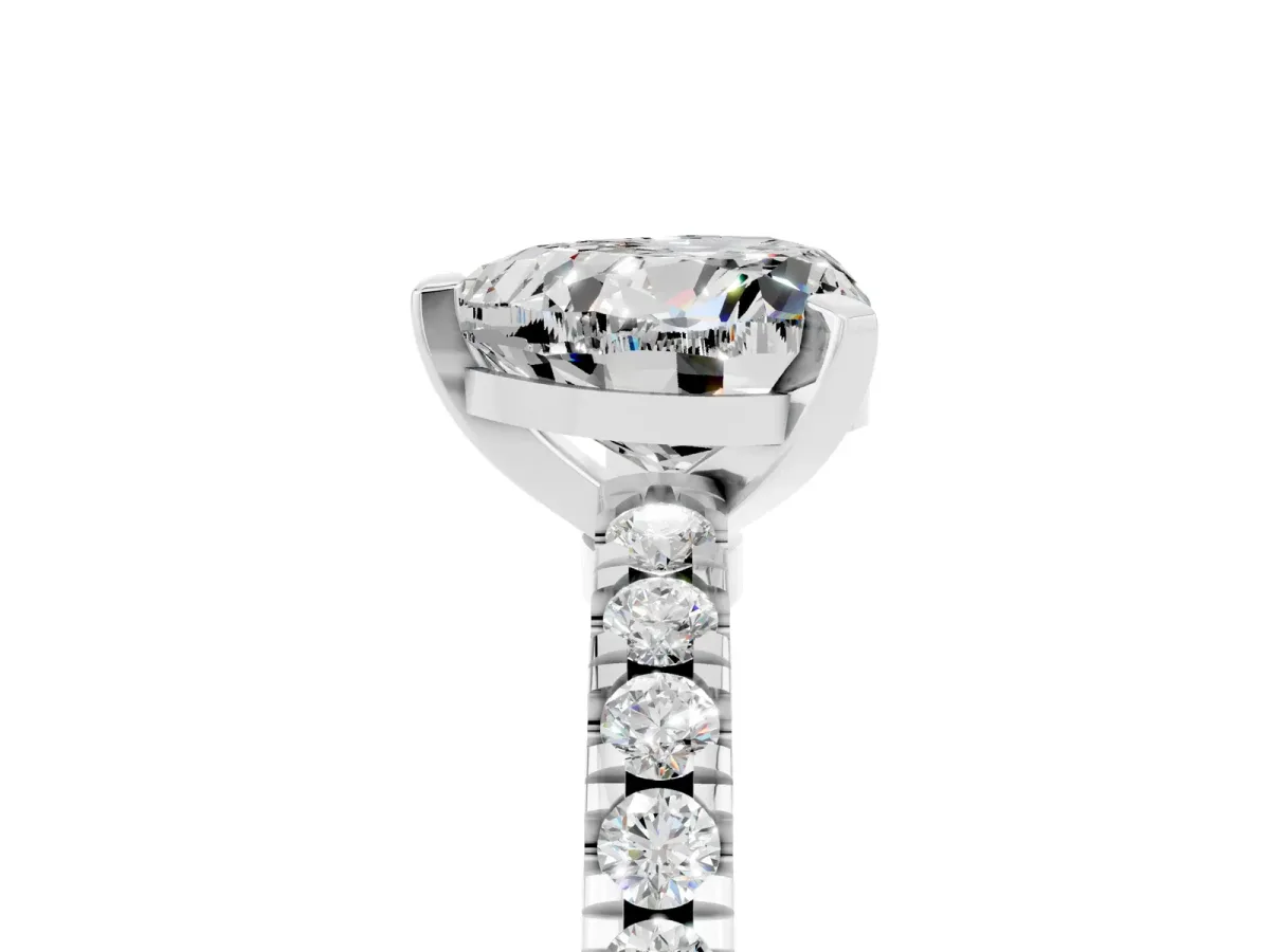 Heart Cut Solitaire Moissanite with Pavé Band and Four-Prong Setting Silver