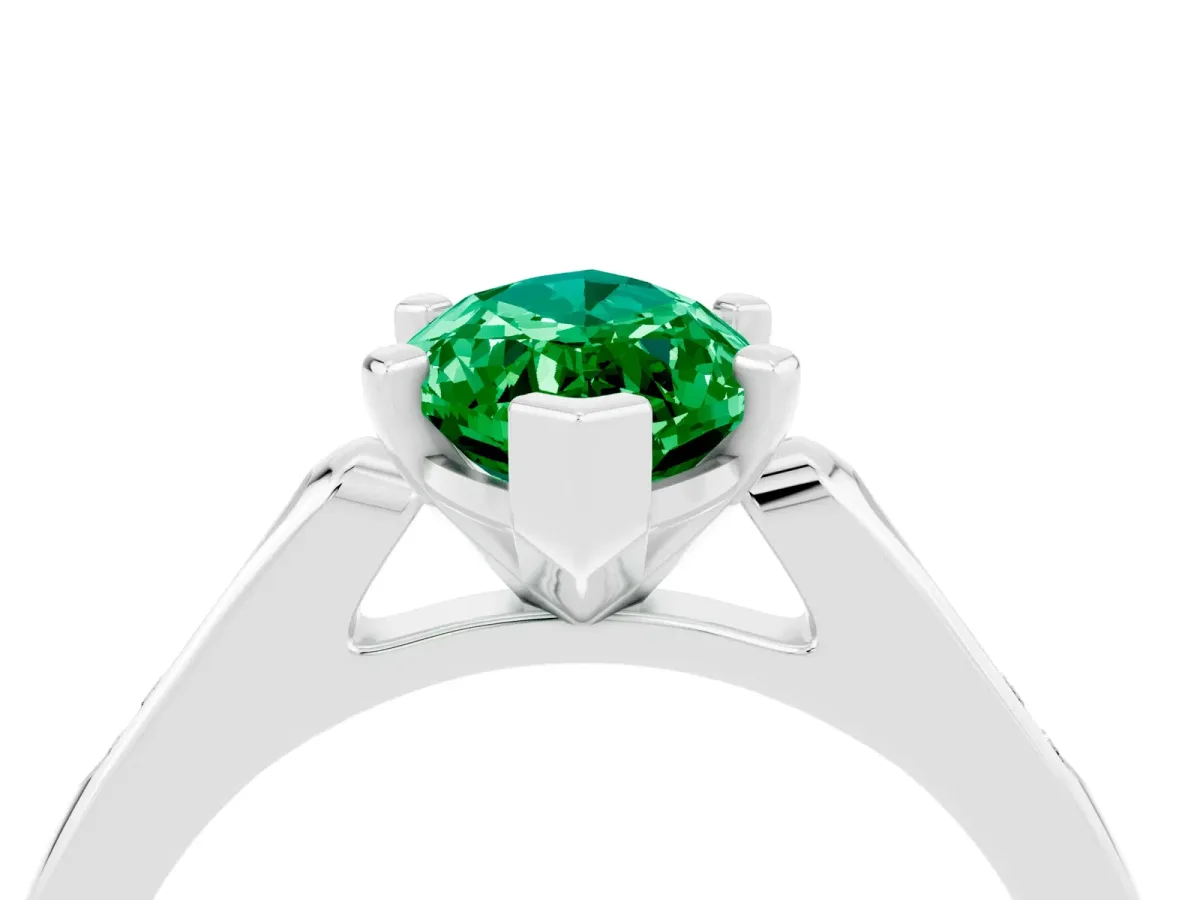 Marquise Cut Emerald Solitaire Ring with Channel Set Round Band and Prong Setting Silver
