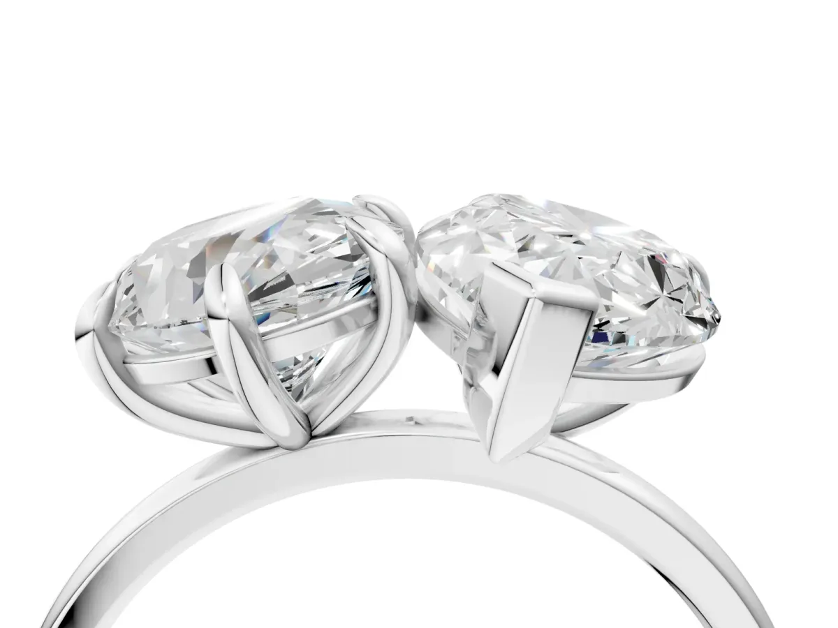 Round and Pear Toi Moi Ring with Prong Setting and Plain Band Silver