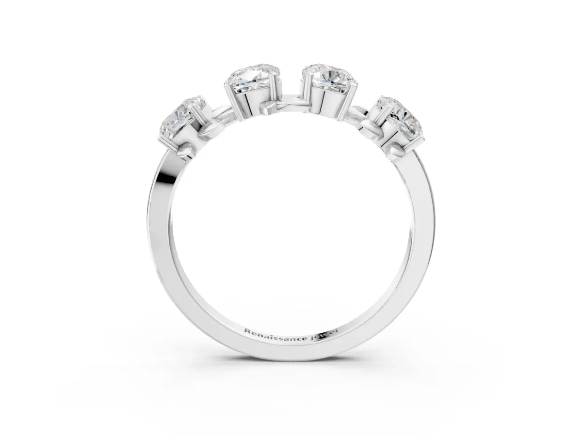 Four-Stone Elongated Cushion Diamond Band with Nature-Inspired Prong Setting Silver