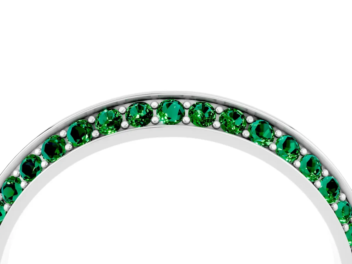Double Row Pavé Round Emerald Eternity Band with Channel Setting Silver