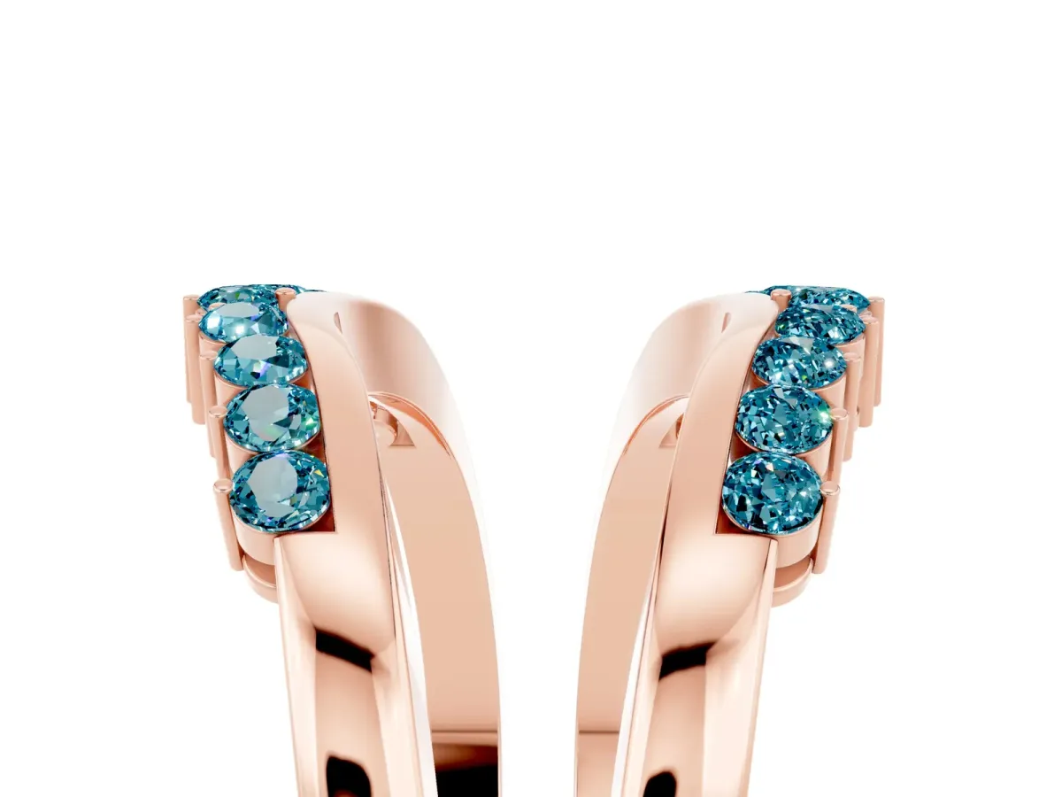 Round Blue Topaz Chevron Contour Band with Prong Setting Rose gold