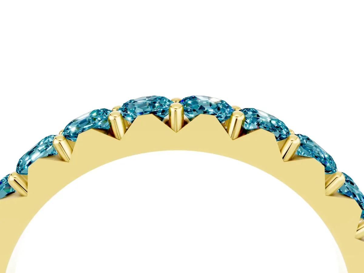 Round Blue Topaz Half Eternity Band with Classic Prong Setting Yellow gold