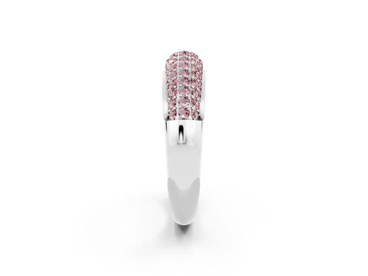 Three-Row Pavé Round Morganite Dome Band Silver
