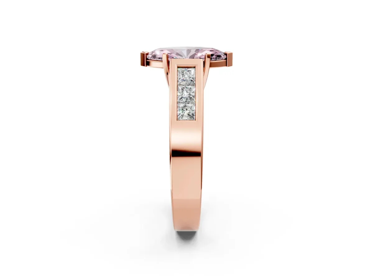 Fancy Pink Marquise Cut Cut Channel Set Solitaire Ring with Four-Prong Setting Rose gold