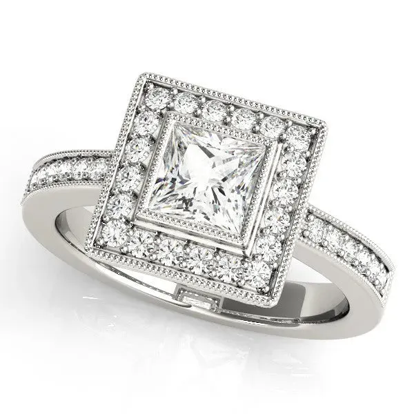 Princess Cut Cut Halo Pavé Diamond Ring Platinum