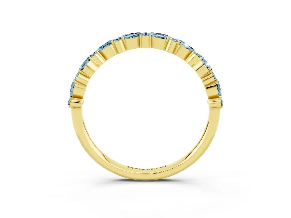 Pear and Round Aquamarine Wedding Band Yellow gold