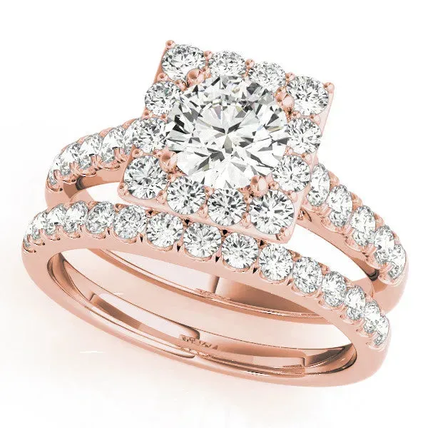 Halo Round Cut Diamond Pave Band Prong Setting Ring Rose gold