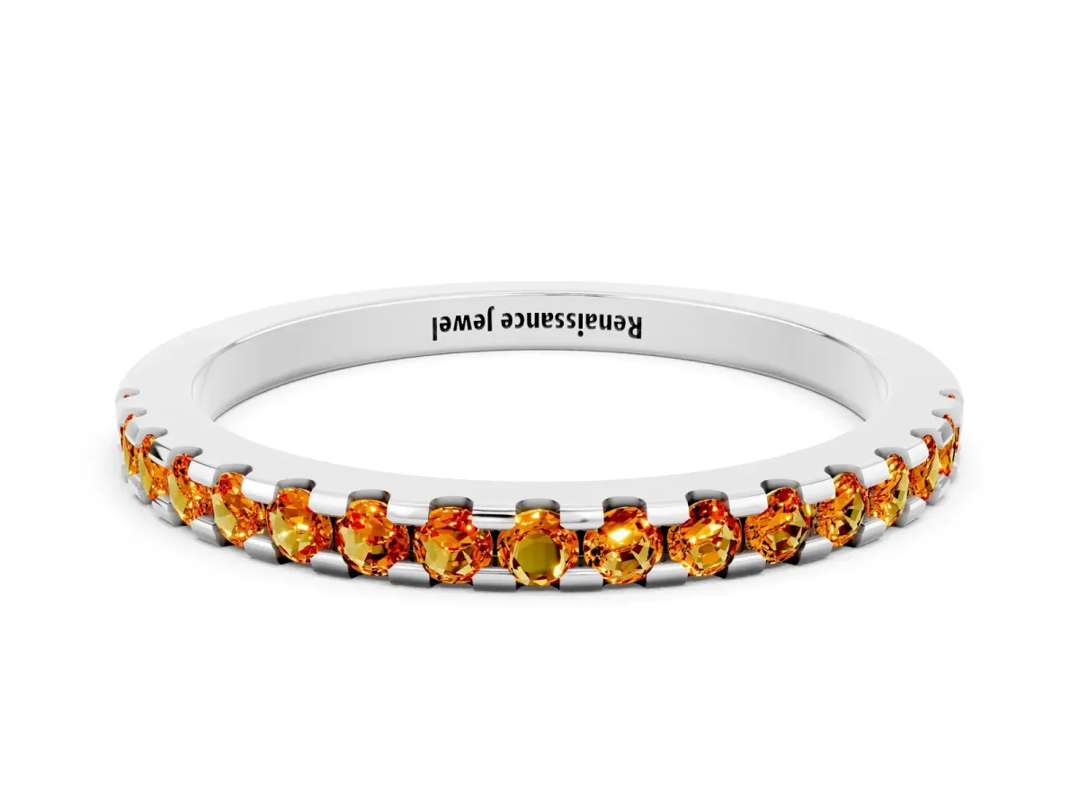 Round Citrine Pavé Set Eternity Band with Micro Prong Setting Silver