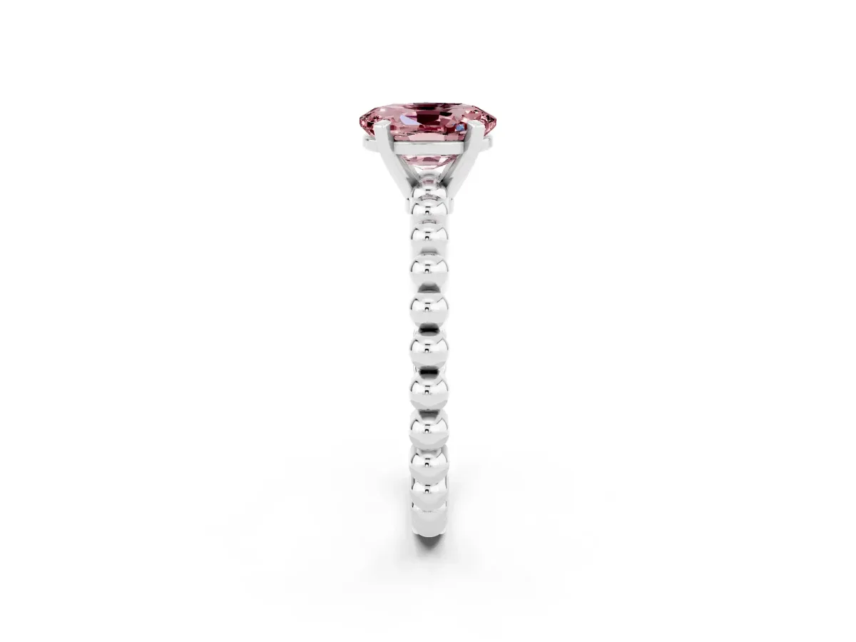 Oval Cut Morganite Solitaire Ring with Beaded Band and Prong Setting Platinum