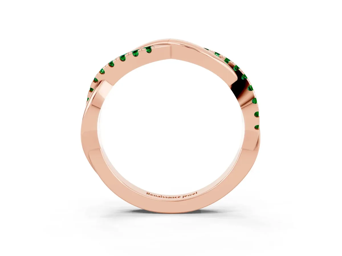 Round Emerald Twisted Infinity Band with Prong Setting Rose gold