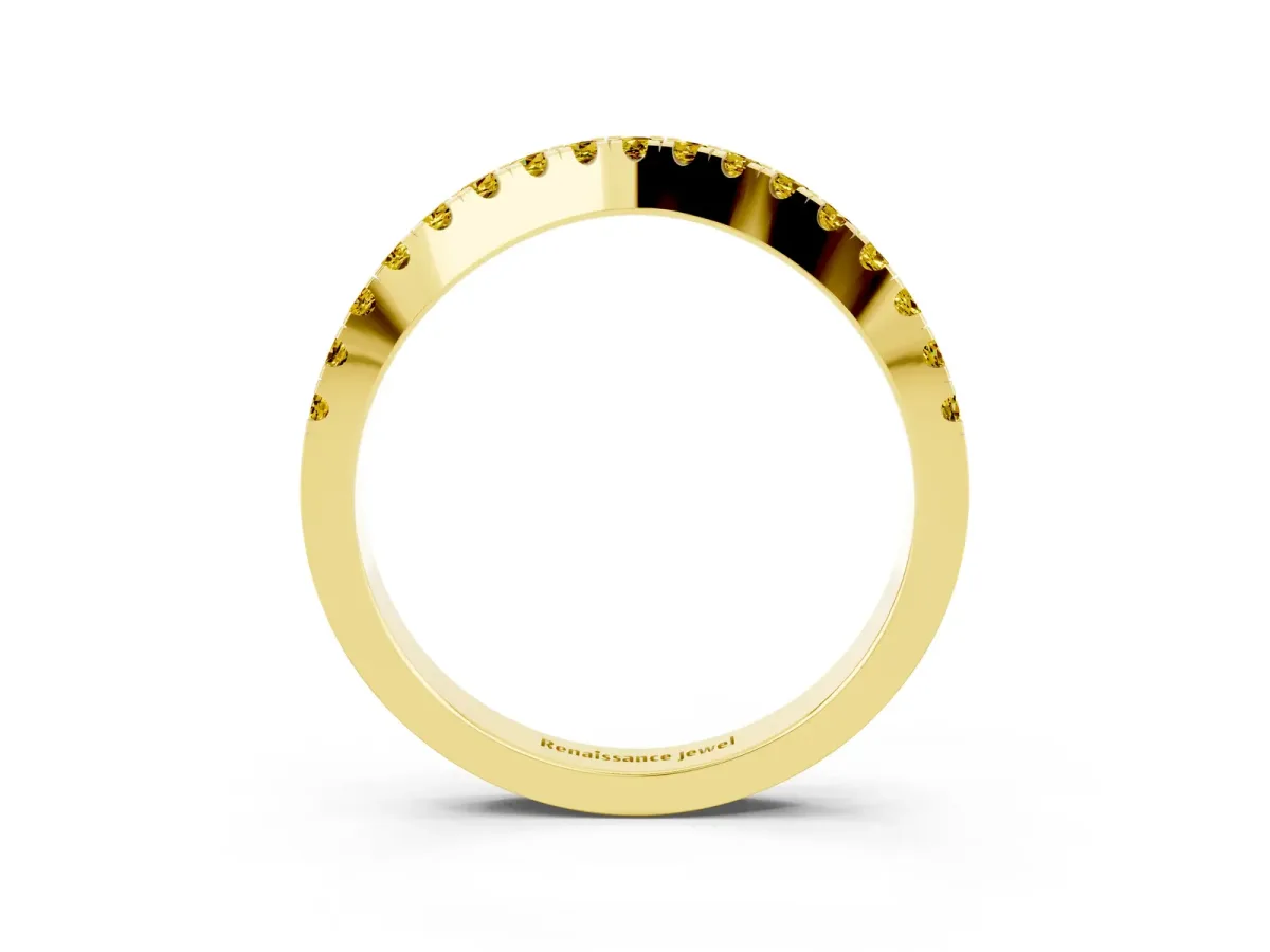 Round Yellow Sapphire Pavé Curved Band with Shared Prong Setting Yellow gold