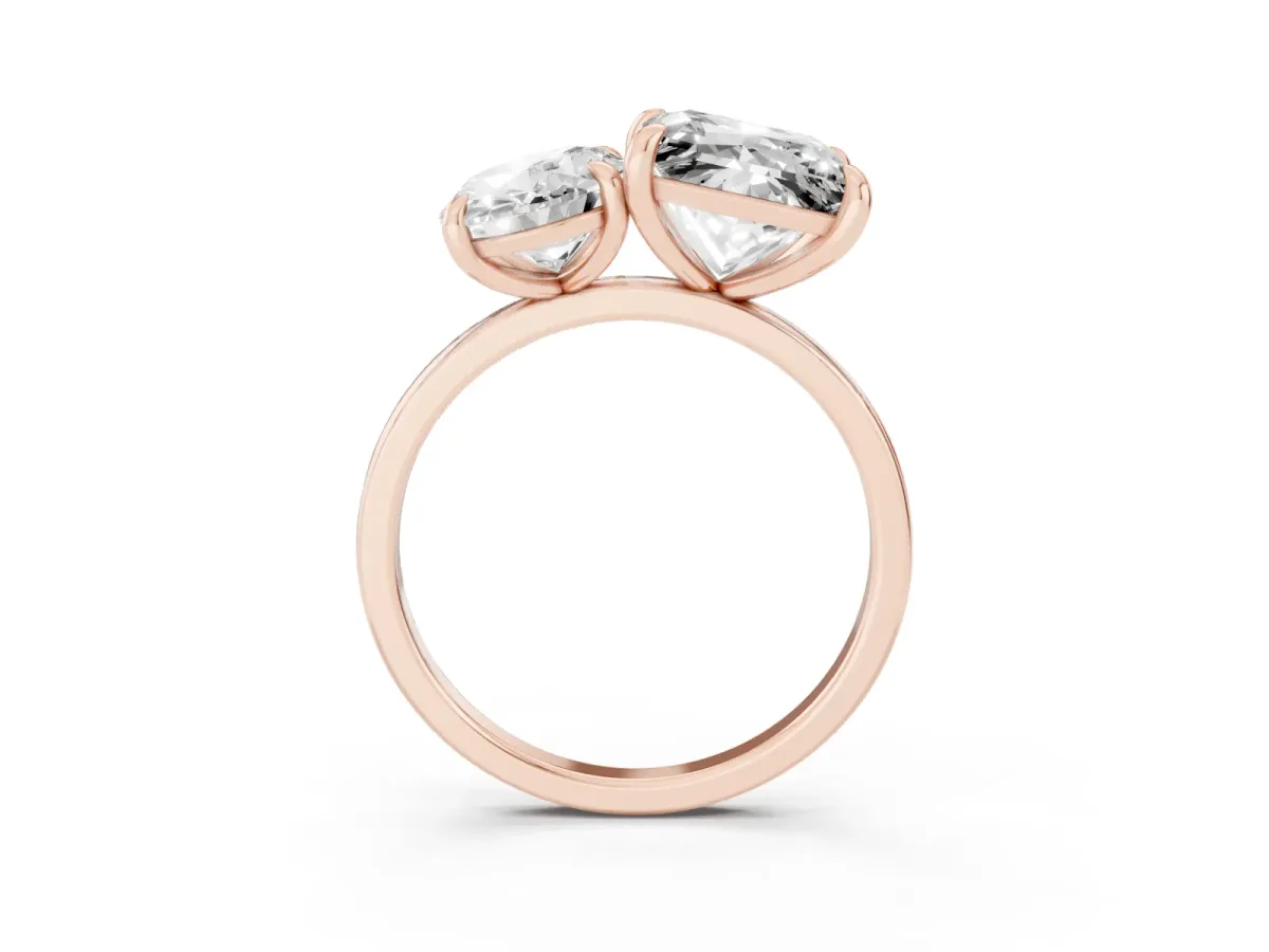Oval and Princess Toi Moi Ring with Prong Setting and Plain Band Rose gold
